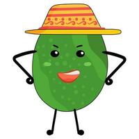 sombrero vistiendo enojado aguacate en pie icono en plano estilo. vector