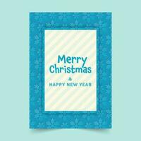 Merry Christmas And Happy New Year Greeting Card Decorated With Snowflakes In Blue And White Color. vector