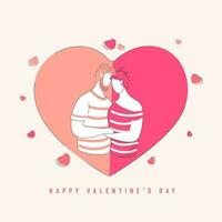 Happy Valentine's Day Concept With Faceless Romantic Couple On Red And Pink Heart Background. vector