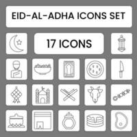 Illustration Of Black Linear Style Eid Al Adha Icon Set Or Symbol. vector