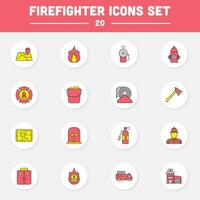 Red And Yellow Color Set Of Firefighter Circle Icon In Flat Style. vector