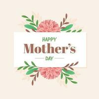 Happy Mother's Day Greeting Card With Beautiful Dahlia Flowers And Leaves On Pastel Pink Background. vector