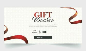 Gift Voucher Banner Or Header Layout With Realistic Wavy Ribbon On White Mandala Pattern Background. vector