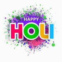 Colorful Paper Happy Holi Font And Color Splash Effect On White Background. vector