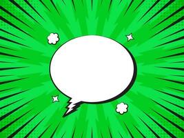 Empty Speech Bubble Against Green Lightning Bolts Rays Background. vector