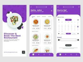 Restaurant Mobile App UI, GUI Or Splash Screen Template Login, Menu, Book Now For Advertising. vector