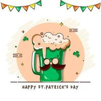 Happy St. Patrick's Day Concept With Mustache, Goggles Printed Beer Mug In Doodle Style On Peach And White Background. vector