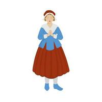 Illustration Of Young Girl Dressed As A Pilgrim In Welcome Pose On White Background. vector