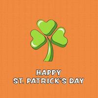 Happy St. Patrick's Day Font With Shamrock Leaf On Orange Dotted Grid Pattern Background. vector