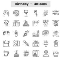 Black Line Art Set Of Birthday Icons In Flat Style. vector