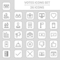 Black Line Art 26 Votes Icon Set On Grey And White Square Background. vector