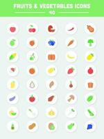 Fruit Vegetable Colorful Icon Set On Circle Background. vector