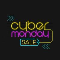 Neon Light Cyber Monday Sale Text On Black Background. Advertising Poster Design. vector