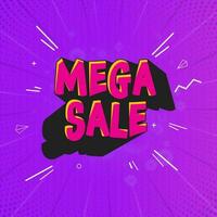 Blend Mega Sale Font On Purple Rays Halftone Effect Background. vector