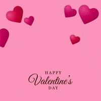Happy Valentine's Day Font With Glossy Hearts On Pink Background. vector