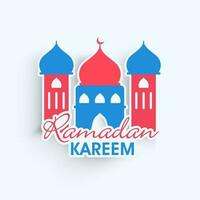 Sticker Style Ramadan Kareem Font With Mosque On White Background. vector