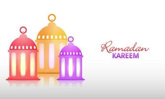 Ramadan Kareem Concept With Glowing Colorful Arabic Lanterns On White Background. vector