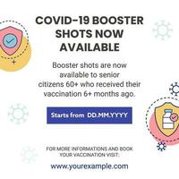 Covid-19 Booster Shots Now Available For Those Over Citizens 60 Poster Design In White Color. vector