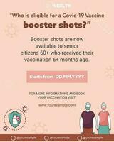 Covid-19 Booster Shots Now Available Poster Or Template Design In Peach Color. vector