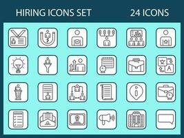 Thin Line Art Hiring Icon Set On Square White And Turquoise Background. vector