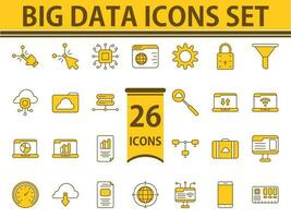 Yellow And White Color Set Of Big Data Icon In Flat Style. vector