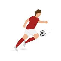 Faceless Soccer Player Hitting Ball From Knee On White Background. vector