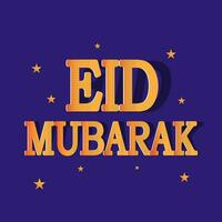 Orange Eid Mubarak Font With Stars Decorated On Blue Background. vector