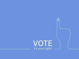 Vote It's Your Right Text With Voting Sign On Linear Hand Against Blue Background. vector