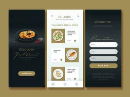 conjunto de ui, ux, gui pantallas incluso firmar en, menú, reserva para restaurante. vector