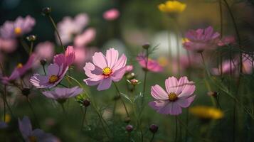 hermosa cosmos flores en jardín, generativo ai foto