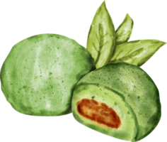 aquarelle mochi vert thé png