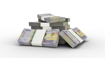 3d rendering of Stack of Angolan kwanza notes. bundles of Angolan currency notes isolated on transparent background png