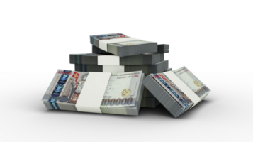 3d tolkning av stack av 100000 armeniska dram anteckningar. buntar av armeniska valuta anteckningar isolerat på transparent bakgrund png