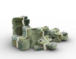 stack av rumänska leu anteckningar. 3d tolkning av buntar av pengar isolerat på transparent bakgrund png