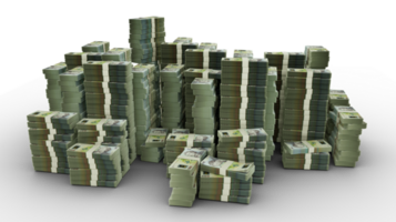 Big stack of Romanian leu notes. A lot of money isolated on transparent background. 3d rendering of bundles of cash png