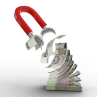 3D rendering of Horseshoe magnet attracting Czech Koruna notes isolated on transparent background. Attracting money concept. Strategy for a successful business png