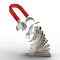 3D rendering of Horseshoe magnet attracting Czech Koruna notes isolated on transparent background. Attracting money concept. Strategy for a successful business png