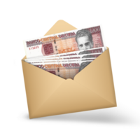 Cuban Peso notes inside an open brown envelope. 3D illustration of money in an open envelope png