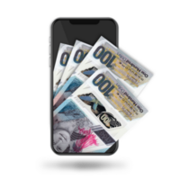 3d illustratie van oosten- caraïben dollar aantekeningen binnen mobiel telefoon png