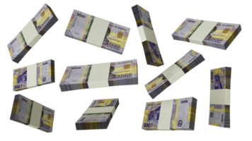 3D rendering of Algerian dinar notes flying in different angles and orientations isolated on transparent background png