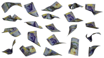 3D rendering of Angolan Kwanza notes flying in different angles and orientations isolated on transparent background png