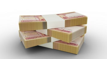 3d rendering of Stack of 1000 Afghan Afghanis notes. Few bundles of Afghan currency isolated on transparent background png