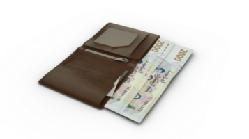 3D rendering of Armenian dram notes in wallet png