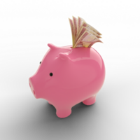 afgano afganos dentro rosado cerdito banco, dinero en cerdito banco, ahorros concepto, 3d representación png