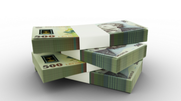 3d rendering of Stack of Romanian leu notes. Few bundles of Romanian currency notes isolated on transparent background png