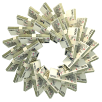 3d rendering of stacks of Czech Koruna arranged in a circular pattern. png