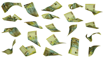 3D rendering of Albanian lek notes flying in different angles and orientations isolated on transparent background png