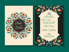 islámico Boda invitación tarjeta con mandala modelo en frente y espalda vista. vector