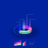 Infographic elements - pie chart, bar lines, linear lines and comparison charts on blue background. 3D style presentation. vector