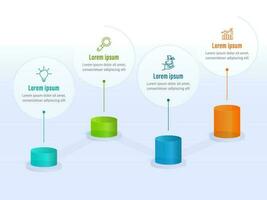 cuatro opciones negocio Acercarse proceso diagrama con 3d nivel podio en azul y blanco antecedentes. vector